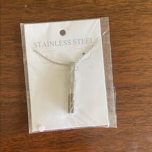 Stainless Steel Vertical Bar Christian Necklace - Silver